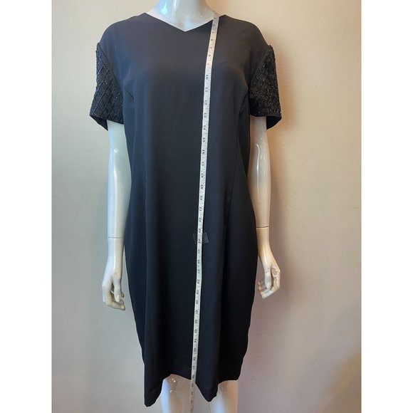 Halmode Womens Sheath Dress Beaded Sleeve Button Back Black Size 16 Petite - Picture 3 of 6